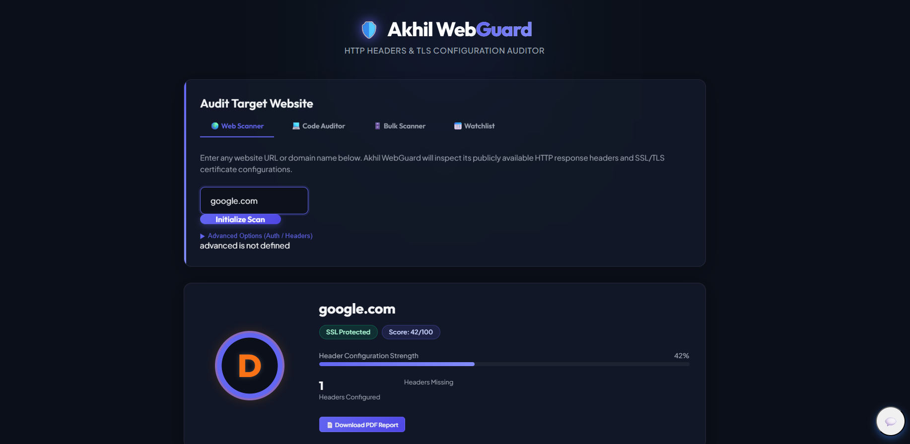 Akhil WebGuard Interface Mockup