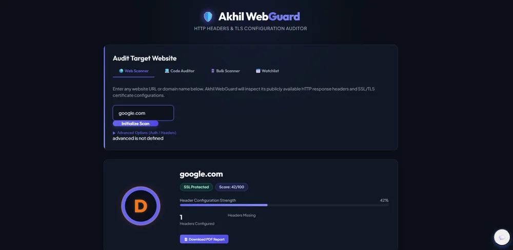 Akhil WebGuard Interface Mockup